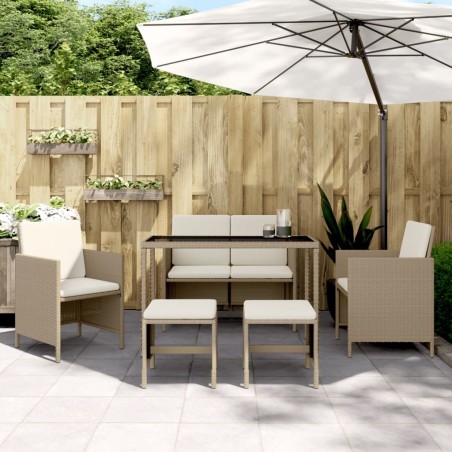  Ensemble à manger de jardin avec coussins 6pcs beige poly rotin alsavelo 