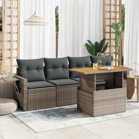  Salon de jardin 5 pcs avec coussins gris résine tressée alsavelo 