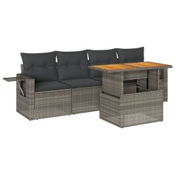  Salon de jardin 5 pcs avec coussins gris résine tressée alsavelo 