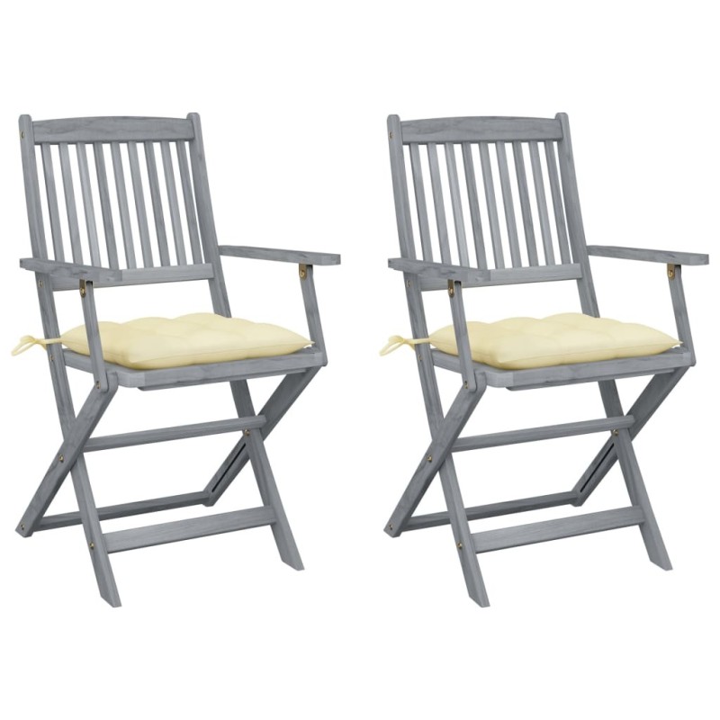  Chaises pliables d'extérieur lot de 2 et coussins Bois d'acacia alsavelo 