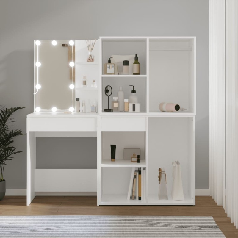  Coiffeuse à LED avec 2 armoires Blanc Bois d'ingénierie alsavelo 