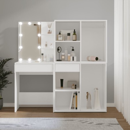  Coiffeuse à LED avec 2 armoires Blanc Bois d'ingénierie alsavelo 