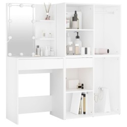  Coiffeuse à LED avec 2 armoires Blanc Bois d'ingénierie alsavelo 