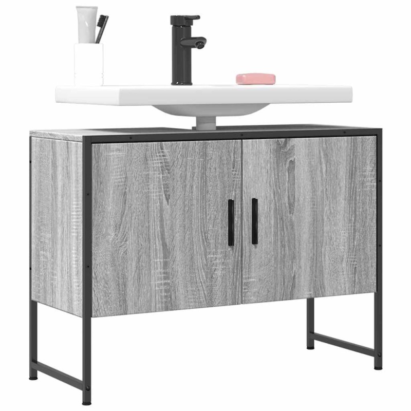 Armoire lavabo de salle de bain sonoma gris bois d'ingénierie alsavelo Armoire lavabo de salle de bain sonoma gris bois d'ingénierie alsavelo