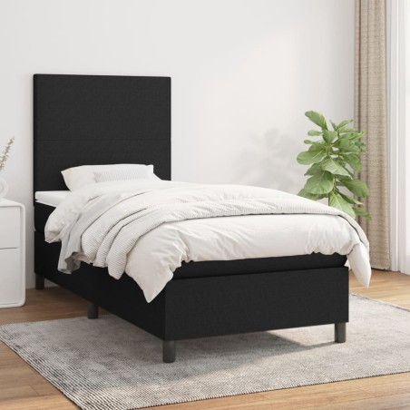  Sommier à lattes de lit avec matelas Noir 90x190 cm Tissu alsavelo 