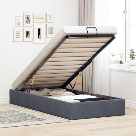  Cadre de lit ottoman sans matelas gris foncé 90x200 cm velours alsavelo 