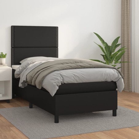  Sommier à lattes de lit avec matelas Noir 90x190 cm Similicuir alsavelo 