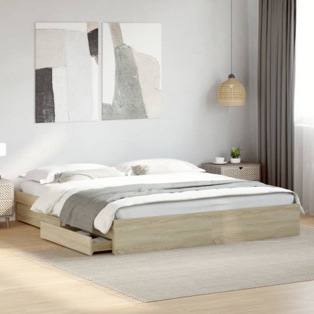  Cadre de lit avec tiroirs sans matelas chêne sonoma 180x200 cm alsavelo 