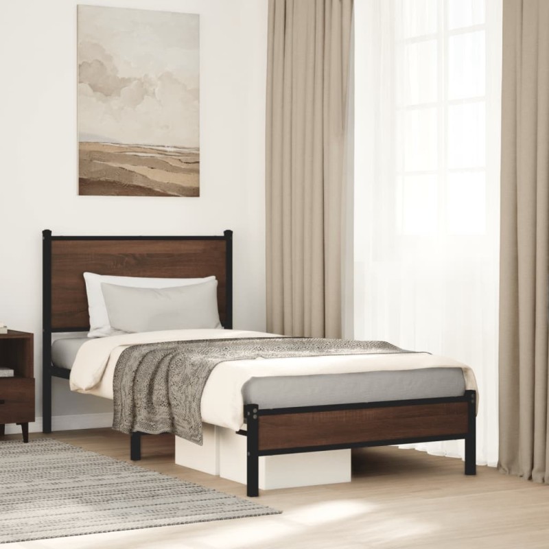  Cadre de lit en métal sans matelas chêne marron 75x190 cm alsavelo 