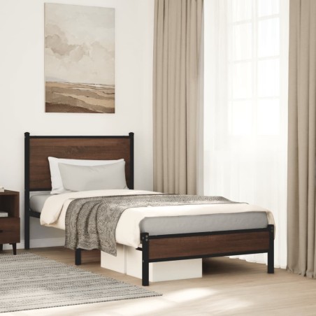  Cadre de lit en métal sans matelas chêne marron 75x190 cm alsavelo 