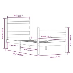  Cadre de lit sans matelas bois de pin massif 90x200 cm alsavelo 