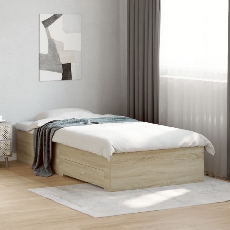  Cadre de lit avec tiroirs sans matelas chêne sonoma 100x200 cm alsavelo 