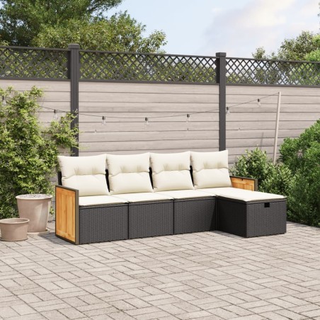  Salon de jardin 5 pcs avec coussins noir résine tressée alsavelo 