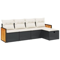  Salon de jardin 5 pcs avec coussins noir résine tressée alsavelo 