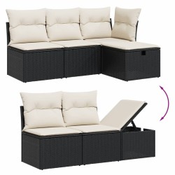  Salon de jardin 5 pcs avec coussins noir résine tressée alsavelo 