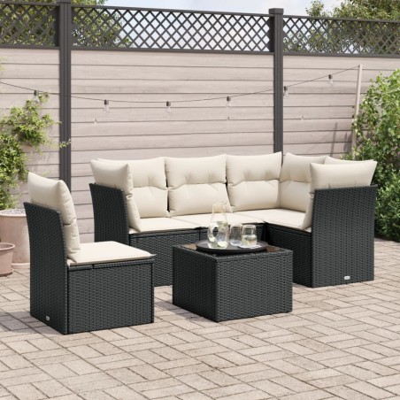  Salon de jardin 6 pcs avec coussins noir résine tressée alsavelo 