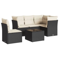  Salon de jardin 6 pcs avec coussins noir résine tressée alsavelo 