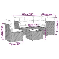  Salon de jardin 6 pcs avec coussins noir résine tressée alsavelo 