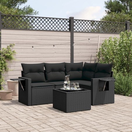  Salon de jardin 5 pcs avec coussins noir résine tressée alsavelo 