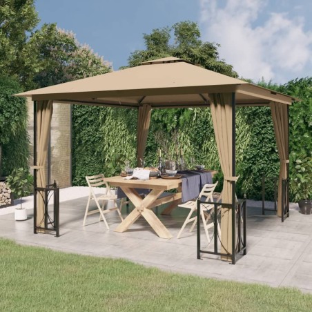 Tonnelle avec parois et toit double 3x3 m Taupe 