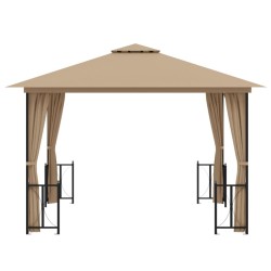 Tonnelle avec parois et toit double 3x3 m Taupe 