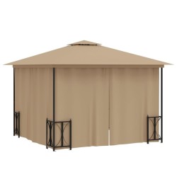 Tonnelle avec parois et toit double 3x3 m Taupe 