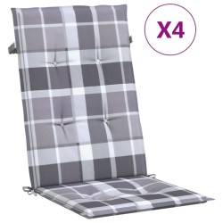 Coussins de chaise jardin à dossier haut lot de 4 carreaux gris 