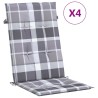 Coussins de chaise jardin à dossier haut lot de 4 carreaux gris 