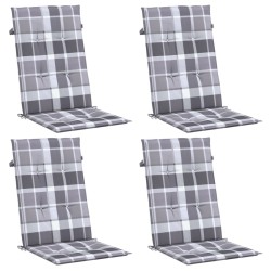 Coussins de chaise jardin à dossier haut lot de 4 carreaux gris 