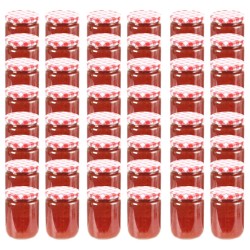 48 pcs Pots à confiture Couvercle blanc et rouge Verre 230 ml 