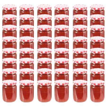48 pcs Pots à confiture Couvercle blanc et rouge Verre 230 ml 