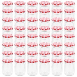 48 pcs Pots à confiture Couvercle blanc et rouge Verre 230 ml 