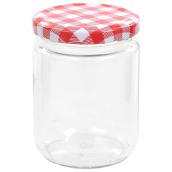 48 pcs Pots à confiture Couvercle blanc et rouge Verre 230 ml 