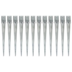Piquets au sol 12 pcs Argenté 10x10x91 cm Acier galvanisé 