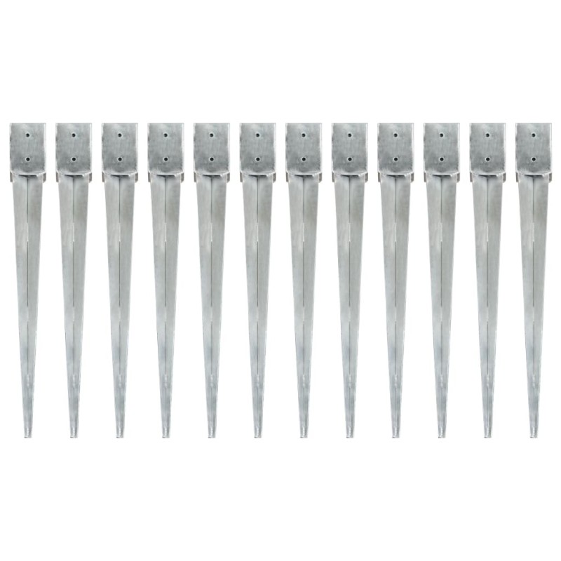 Piquets au sol 12 pcs Argenté 10x10x91 cm Acier galvanisé Piquets au sol 12 pcs Argenté 10x10x91 cm Acier galvanisé