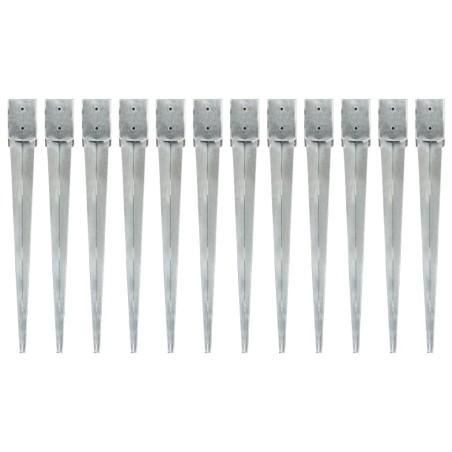 Piquets au sol 12 pcs Argenté 10x10x91 cm Acier galvanisé 
