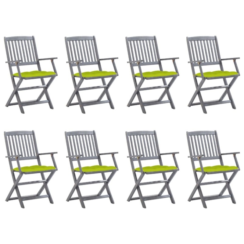 Chaises pliables d'extérieur lot de 8 et coussins Bois d'acacia 