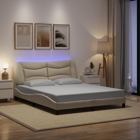 Cadre de lit avec LED sans matelas crème 160x200 cm tissu 