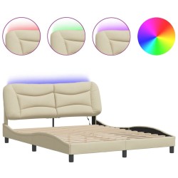 Cadre de lit avec LED sans matelas crème 160x200 cm tissu 
