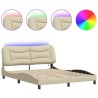 Cadre de lit avec LED sans matelas crème 160x200 cm tissu 