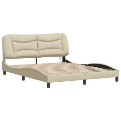 Cadre de lit avec LED sans matelas crème 160x200 cm tissu 