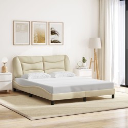 Cadre de lit avec LED sans matelas crème 160x200 cm tissu 