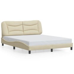 Cadre de lit avec LED sans matelas crème 160x200 cm tissu 