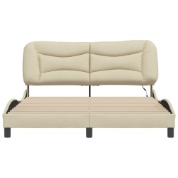 Cadre de lit avec LED sans matelas crème 160x200 cm tissu 