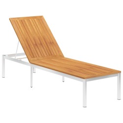 Chaise longue avec coussin Bois d'acacia et acier inoxydable 
