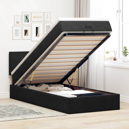 Cadre de lit ottoman avec matelas noir 90x190 cm velours 
