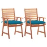 Chaises à manger d'extérieur lot de 2 et coussins Acacia massif 