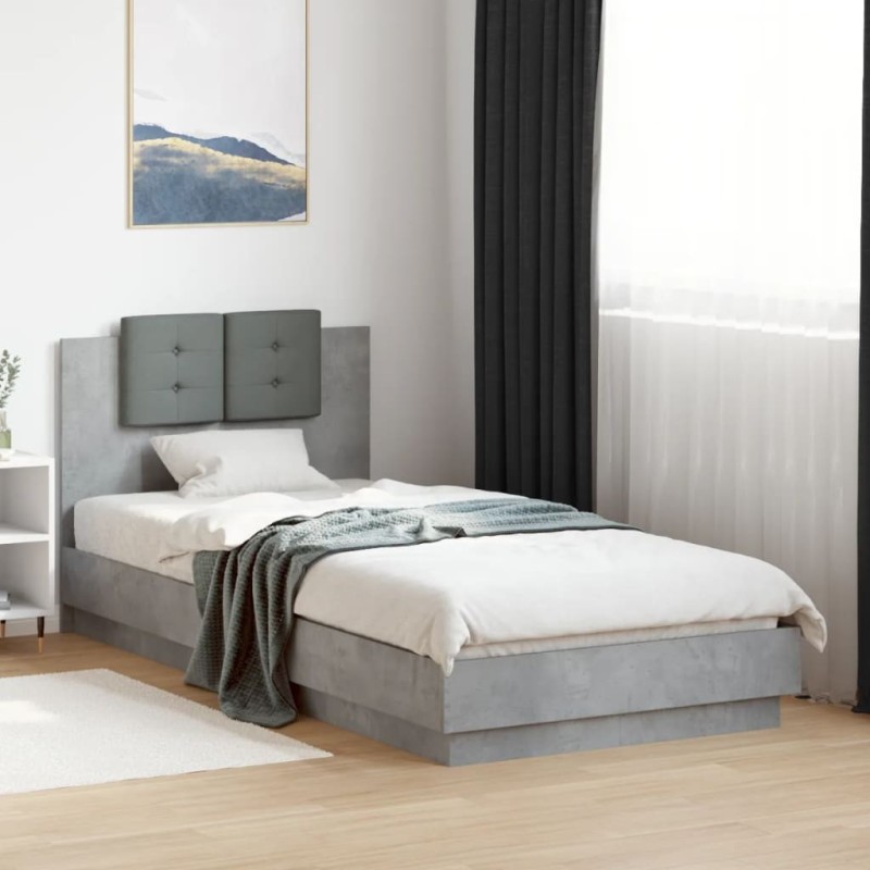 Cadre de lit avec LED sans matelas gris béton 90x200 cm 