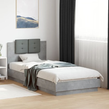 Cadre de lit avec LED sans matelas gris béton 90x200 cm 