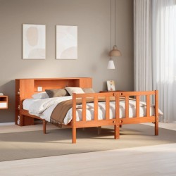 Lit bibliothèque sans matelas cire marron 160x200cm bois massif 